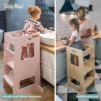 KiddyMoon Tour D'Apprentissage/D'Observation Montessori pour Enfant en Bois 3 Hauteurs Réglables Pieds Anti-Bascule, Blanc, 91,5x39,3x49,4