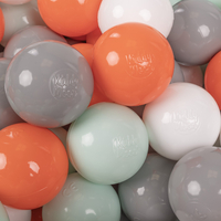KiddyMoon Balles Colorées Plastique ∅7cm pour Piscine Enfant Bébé Fabriqué en EU, orange/menthe/gris/blanc, 100 Balles/7cm