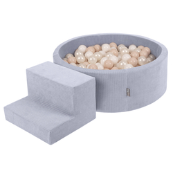 KiddyMoon Parcours Motricité En Mousse Avec Balles Enfants Favorise Créativité, gris foncé : beige pastel/blanc/perle, Piscine (100 Balles) + Marches
