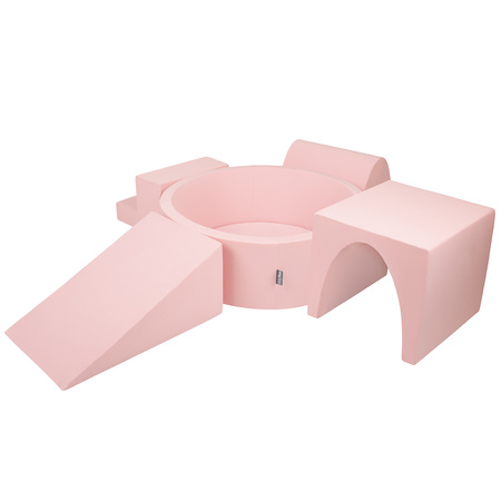 KiddyMoon Aire De Jeux en Mousse avec Rond Piscine à Balles pour Enfants, rose:babyblue/rose poudre/perle, Piscine (200 Balles) + Version 3