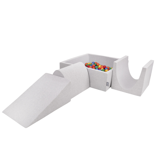 KiddyMoon Aire De Jeux en Mousse avec Carré Piscine À Balles pour Enfants, gris clair: jaune/vert/bleu/rouge/orange, Piscine (300 Balles) + Version 2