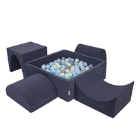 KiddyMoon Aire De Jeux en Mousse avec Carré Piscine À Balles pour Enfants, bleu foncé:perle/gris/transparent/babyblue/menthe, Piscine (200 Balles) + Version 1
