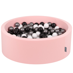 KiddyMoon Piscine à Balles ∅ 7Cm pour Bébé Rond Fabriqué En UE, rose: blanc/noir/argenté, 90x30cm/200 Balles