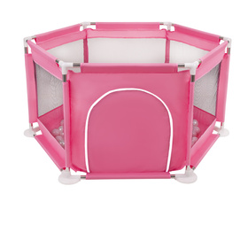 parc bébé hexagonal pliable avec balles plastiques, Rose:rose poudré/perle/transparent, 200 balles