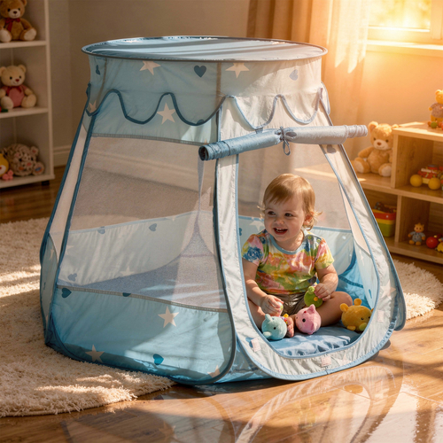 Tente Château Pour Enfants Tente de Jeu Avec Balles Colorées Jouet Cabane Pop-up Château Facile À Monter Maison de Jeu Pour Intérieur et Extérieur, bleu, 105x90
