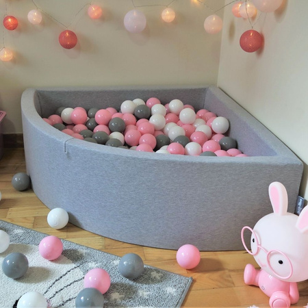 KiddyMoon Balles Colorées Plastique ∅7cm pour Piscine Enfant Bébé Fabriqué en EU, blanc/gris/rose poudré, 300 Balles/7cm