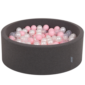 KiddyMoon Piscine à Balles ∅ 7Cm pour Bébé Rond Fabriqué En UE, gris foncé: rose poudré/perle/transparent, 90x30cm/200 balles