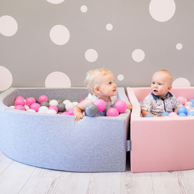 KiddyMoon Piscine à Balles ∅ 7Cm pour Bébé Rond Fabriqué En UE, gris clair:gris/blanc/rose, 90x30cm/300 balles