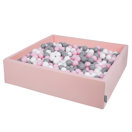 KiddyMoon Piscine À Balles Grande Carré pour Bébé, Fabriqué en UE, rose:blanc-gris-rose poudré, 120x30cm/200 balles