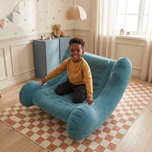 KiddyMoon Fauteuil Sensoriel Gonflable À Bascule Enfant Avec Poignées Et Pompe, bleu clair, L