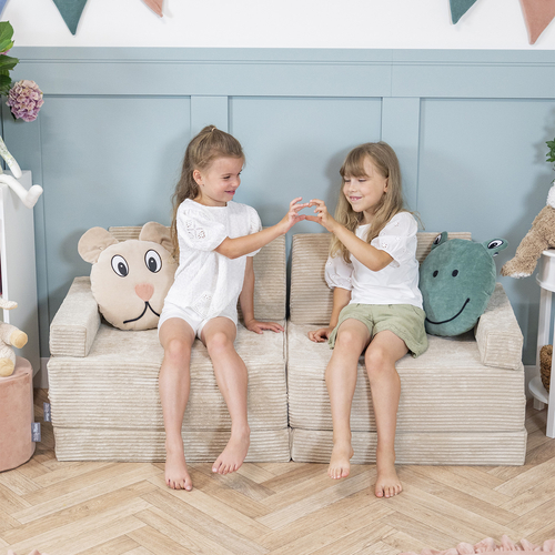 KiddyMoon Canapé Pliant pour Enfants, Canapé Convertible pour Chambre et Salle de Jeux, Matelas au Sol, Mini-Canapé, beige, Canapés avec 2 Oreillers