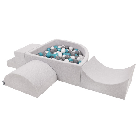 KiddyMoon Aire De Jeux en Mousse avec Quart Angulaire Piscine À Balles pour Bébé, gris clair: gris/blanc/turquoise, Piscine (200 Balles) + Version 6