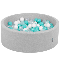 KiddyMoon Piscine à Balles ∅ 7Cm pour Bébé Rond Fabriqué En UE, gris clair:turquoise clair/blanc/transparent, 90x30cm/300 Balles