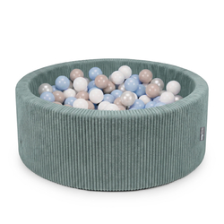 KiddyMoon Piscine Bébé, Piscine À Balles Pour Bébé Et Enfant, Piscine Enfant En Mousse Douce, Housse Côtelée Lavable, Vert: Beige pastel/Bleu pastel/Blanc/Perle, 90x30cm/200 Balles