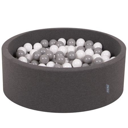 KiddyMoon Piscine à Balles ∅ 7Cm pour Bébé Rond Fabriqué En UE, gris foncé:blanc/gris, 90x30cm/200 balles