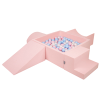 KiddyMoon Aire De Jeux en Mousse avec Carré Piscine À Balles pour Enfants, rose:babyblue/rose poudre/perle, Piscine (300 Balles) + Version 5