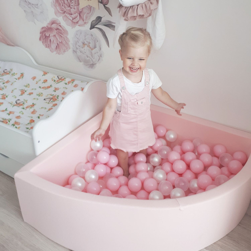 KiddyMoon Piscine à Balles ∅ 7Cm pour Bébé Quart Angulaire Fabriqué En UE, gris clair: gris/blanc/rose, 90x30cm/300 Balles