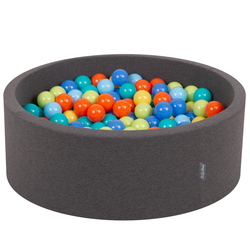 KiddyMoon Piscine à Balles ∅ 7Cm pour Bébé Rond Fabriqué En UE, gr.foncé:vert cl./orange/turq./bleu/babyblue/jaune, 90x30cm/200 balles