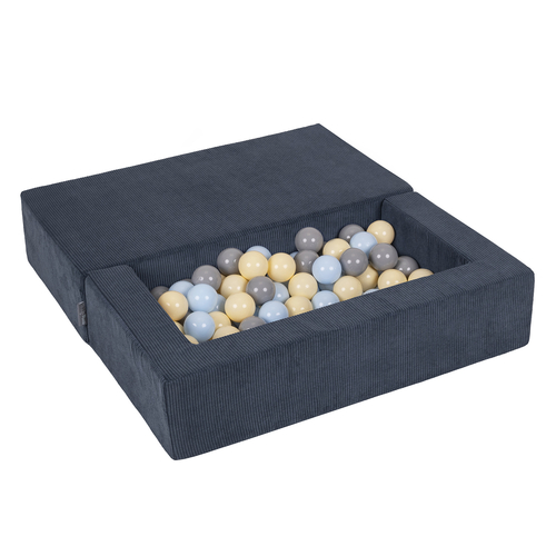 KiddyMoon Canapé en Mousse pour Enfants avec Balles Pour chambre d'enfant Léger Modulable Confortable Housse Amovible Parfait pour Jouer Lire et Se Détendre, bleu foncé: bleu pastel/jaune pastel/gris, Canapé + 100 Balles