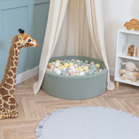 KiddyMoon Piscine À Balles ∅ 7Cm pour Bébé Rond Fabriqué en UE, sauge : beige pastel/vert de gris/jaune pastel/blanc, 90x30cm/200 Balles