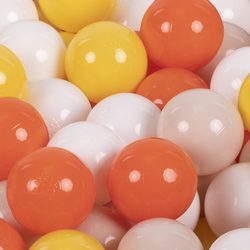 KiddyMoon Balles Colorées Plastique ∅7cm pour Piscine Enfant Bébé Fabriqué en EU, jaune/orange/beige pastel/blanc