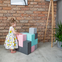 KiddyMoon blocs mous pour bébé cubes de construction en mousse, mix: gris clair/girs foncé/rose/menthe, 9 Pieces