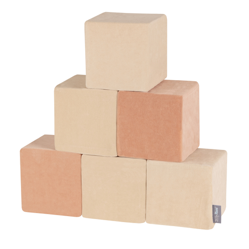 KiddyMoon Blocs De Construction En Mousse Pour Bébé Jouet Éducatif Housse En Velours, cubes: beige sableux/rose des sables, 24 Pieces