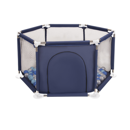 parc bébé hexagonal pliable avec balles plastiques, Bleu:babyblue/bleu/perle, 200 balles