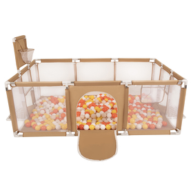 Parc Bébé avec Balles Plastiques Aire De Jeu Pliable Basket Football, beige : jaune/orange/beige pastel/blanc, 100 balles