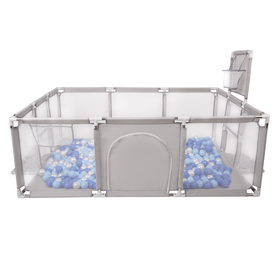 Parc Bébé avec Balles Plastiques Aire De Jeu Pliable Basket Football, Gris:bleu/babyblue/perle, 400 balles