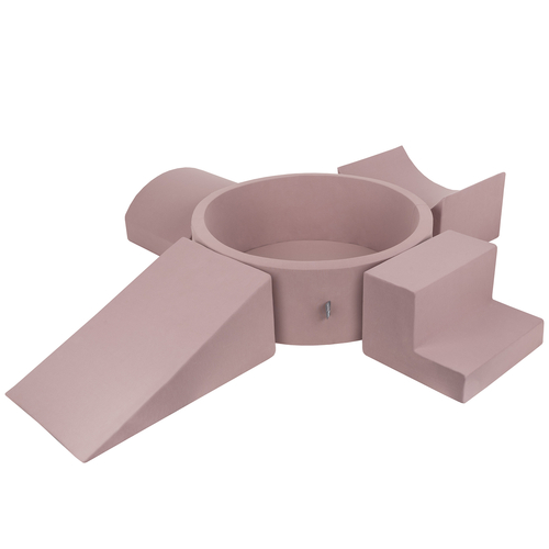 KiddyMoon Aire De Jeux en Mousse avec Rond Piscine à Balles pour Enfants, bruyère: beige pastel/saumon/blanc, Piscine (300 Balles) + Version 5