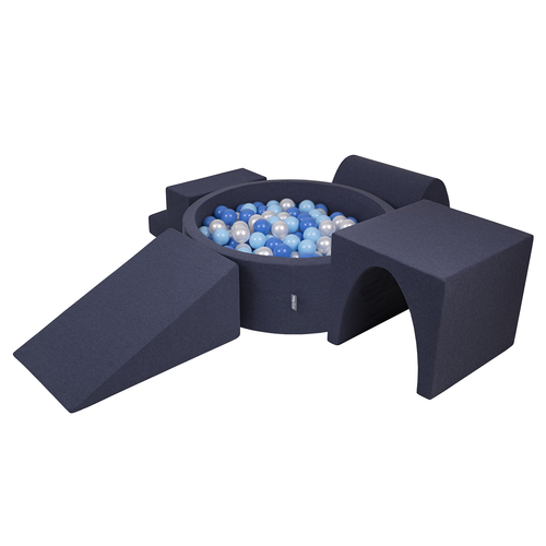 KiddyMoon Aire De Jeux en Mousse avec Rond Piscine à Balles pour Enfants, bleu foncé:babyblue/bleu/perle, Piscine (300 Balles) + Version 3