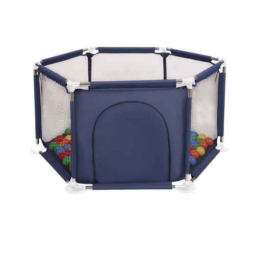 parc bébé hexagonal pliable avec balles plastiques, Bleu:jaune/vert/bleu/rouge/orange, 100 balles