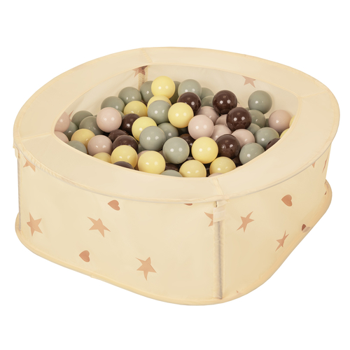 NK-200X piscine aire de jeux pliable avec balles, Beige Clair: Beige Pastel/Vert de Gris/Jaune Pastel/Brun, 200 Balles