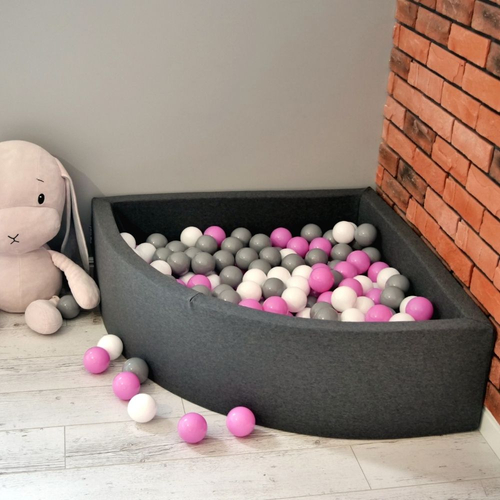 KiddyMoon Piscine à Balles ∅ 7Cm pour Bébé Quart Angulaire Fabriqué En UE, gris clair:vert clr/orange/turq/bleu/babyblue/jaun, 90x30cm/300 Balles