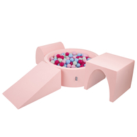 KiddyMoon Aire De Jeux en Mousse avec Rond Piscine à Balles pour Enfants, rose: rose poudré/rose foncé/babyblue/menthe, Piscine (200 Balles) + Version 2