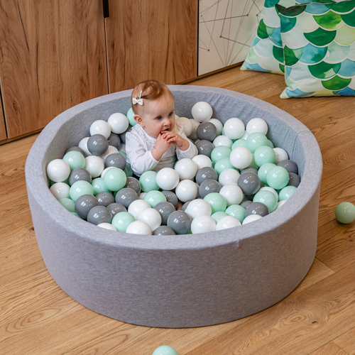 KiddyMoon Balles Colorées Plastique ∅7cm pour Piscine Enfant Bébé Fabriqué en EU, rose poudré/vert de gris, 300 Balles/7cm