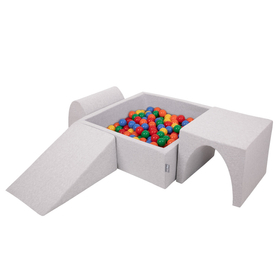 KiddyMoon Aire De Jeux en Mousse avec Carré Piscine À Balles pour Enfants, gris clair: jaune/vert/bleu/rouge/orange, Piscine (300 Balles) + Version 2