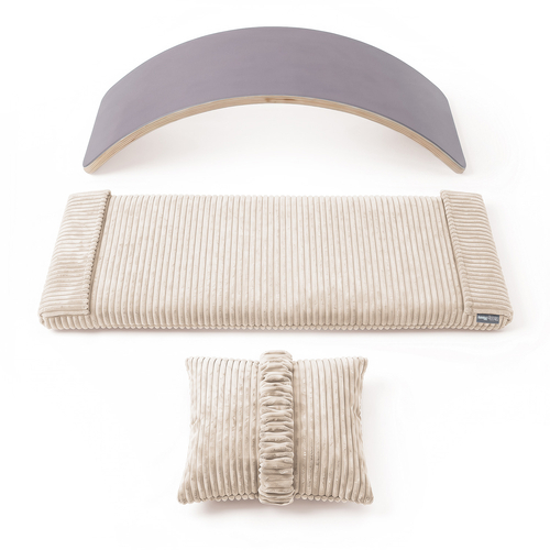 KiddyMoon Planche D'équilibre en Bois Enfant Avec Matelas et Oreiller Balance Board, naturel/beige,