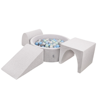 KiddyMoon Aire De Jeux en Mousse avec Rond Piscine à Balles pour Enfants, gris clair: perle/gris/transparent/babyblue/menthe, Piscine (300 Balles) + Version 2
