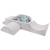 KiddyMoon Aire De Jeux en Mousse avec Quart Angulaire Piscine À Balles pour Bébé, gris clair: perle/gris/transparent/babyblue/menthe, Piscine (300 Balles) + Version 6