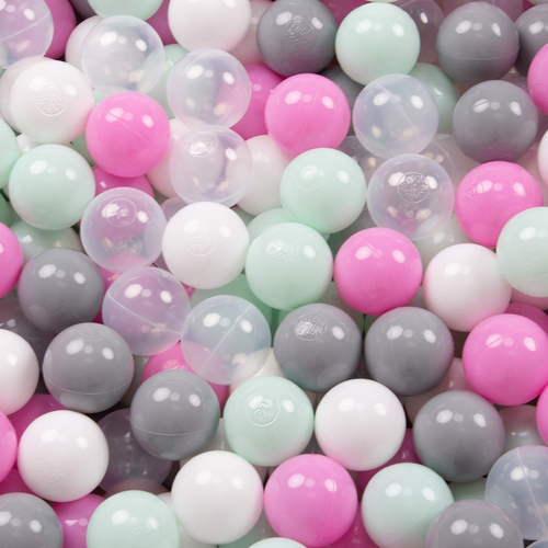 KiddyMoon Piscine à Balles ∅ 7Cm pour Bébé Rond Fabriqué En UE, gris foncé:transparent/gris/blanc/rose/menthe, 90x30cm/300 balles