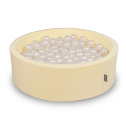 KiddyMoon Piscine À Balles ∅ 7Cm pour Bébé Rond Fabriqué en UE, beurré: perle, 90x30cm/200 Balles