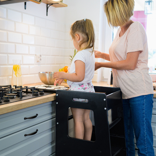 KiddyMoon Tour d’Apprentissage/d’Observation Montessori ST-003 Kitchen Helper, noir-naturel