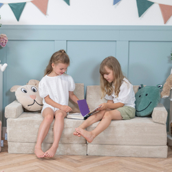 KiddyMoon Canapés Pliant pour Enfants Canapé-Lit Convertible Bébés-Canapé Lit Coucher Salle de Jeux Pliable Matelas au Sol Mini-Canapé Chaise-Lit, beige, 140x55x30 cm