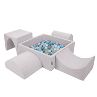 KiddyMoon Aire De Jeux en Mousse avec Carré Piscine À Balles pour Enfants, gris clair: perle/gris/transparent/babyblue/menthe, Piscine (300 Balles) + Version 1