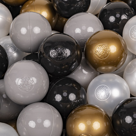 KiddyMoon Balles Colorées Plastique ∅7cm pour Piscine Enfant Bébé Fabriqué en EU, noir/or/gris, 50 Balles/7cm