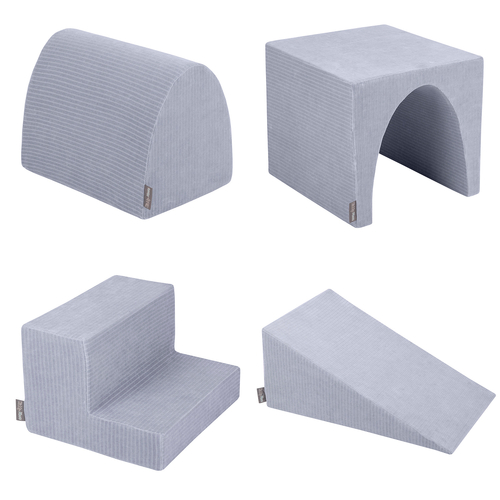 KiddyMoon Parcours Motricité En Mousse Avec Balles Enfants Favorise Créativité, Gris foncé : perle/gris/transparent/babyblue, Piscine (300 Balles) + Version 3