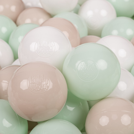 KiddyMoon Balles Colorées Plastique ∅7cm pour Piscine Enfant Bébé Fabriqué en EU, beige pastel/blanc/menthe, 100 Balles/7cm
