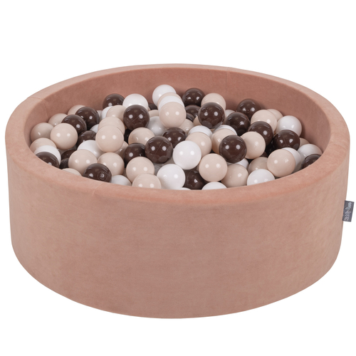 KiddyMoon Piscine à Balles ∅ 7Cm pour Bébé Rond Fabriqué En UE, Café: blanc/beige pastel/brun, 90x30cm/300 balles
